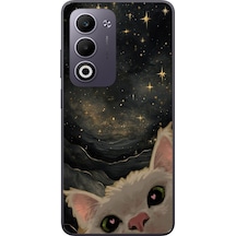 Oppo A5 4g Uyumlu Siyah Gökyüzülü Kedi Baskılı Silikon Kılıf Renkli