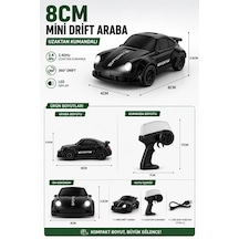 8cm 1:64 Ölçek Uzaktan Kumandalı Drift Araba Led Işıklı Şarjlı Oyuncak Siyah