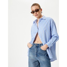 Koton Oversize Gömlek Düğmeli Uzun Kollu Mavi Çizgili 4sak60312pw Mavi