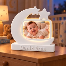 Sehmira Kişiye Özel Led Işıklı Ay Yıldız Fotoğraf Lambası Beyaz