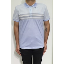 Santa Dmctekstil Erkek Dijital Baskı Desenli Klasik Kesim Rahat Kalıp Cepsiz Polo Yaka T-shirt Mavi