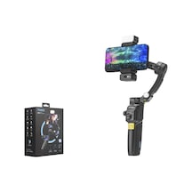 Tokqı M06 3 Eksenli Gimbal Selfie Çubuğu Aı Takipli Işıklı Mikrofonlu Bluetooth Tripod Siyah