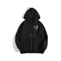 Startmore Unisex Love Baskılı Oversize Kapüşonlu Sweatshirt Siyah Siyah