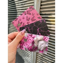 3'lü Pink Material Tasarımlı - Papara, Tosla, Otobüs Kart Kaplama Stickeri Kredi Kartı Için Diğer