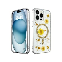 Apple iPhone Uyumlu 15 Pro Kılıf Daisy Simli Magsafe Kapak - Gold