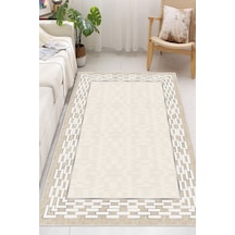 Çerçeveli Modern Kaymaz Taban Makinede Yıkanabilir Halı Oturma Odası Salon Halı Koridor Halı Krem