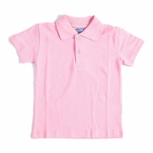 Pembe Kısa Kol Düz Yakalı 6-16 Yaş Çocuk Okul Lakos Tişört T-Shir