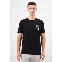 Erkek Siyah Trend Süprem Baskılı Bisiklet Yaka Dynamic Fit T-shirt 24ys018031001 Siyah