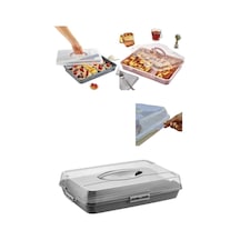 Kilitli Kapaklı Dikdörtgen Saklama Ve Taşıma Kabı 42x29x10 Cm Pasta, Kek, Börek Kabı Çok Renkli