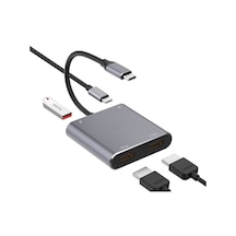 4'ü 1 Arada Type-c - Çift Hdmı + Usb + Type-c Hub Adaptörü