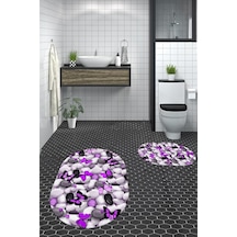 Buççin Online Mağaza 3d Dijital Yıkanabilir Kaymaz Kelebek Desen İkili Banyo Halısı Paspas Oval Klozet Takımı Polipropile Çok Renkli