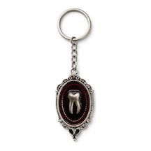 Kırmızı Diş Figürlü Anahtarlık Vintage Oval Tasarım Metal Anahtarlık