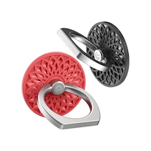 Cbtx Ahastyle St13 2 Adet Çiçek Tasarım 360 Derece Dönen Halka Toka Telefon Tutucu Metal Cep Telefonu Kickstand - Kırmızı + Siyah