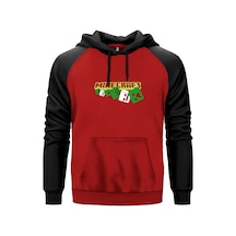 Minecraft Skeleton And Creeper Kırmızı Renk Reglan Kol Sweatshirt Kapşonlu