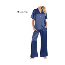 Kadın Ev Nefes Alabilen Ve Rahat Pijama Takımı - Mavi - Wr328711