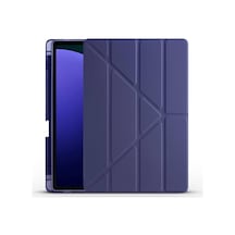 Galaxy İle Uyumlu Tab S10 Plus Kılıf Tri Folding Kalem Bölmeli Standlı Kılıf Lacivert