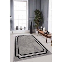 Gri Çerçeveli Kaymaz Tabanlı Makinede Yıkanabilir Halı Rv065n11