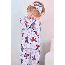 Beka Kids Erkek Çocuk Önden Düğmeli Desenli Pijama Takımı %100 Pamuklu Pijama Takımı Ve Göz Bandı Gri