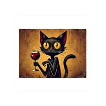 Kadehli Siyah Kedi Art Mdf Tablo