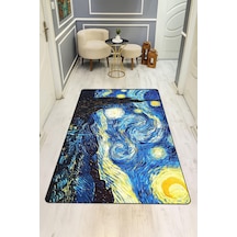 Yıldızlı Gece Dijital Baskı Kaymaz Taban Halı H0295 Renkli