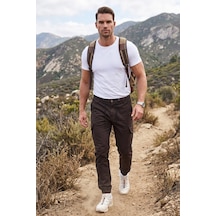 Deepsea Erkek Slim Fit Likralı Koyu Kahve Kargo Jogger Pantolon İpli Bel Lastikli Paça 1601569