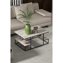 Reyo Falez Deluxe Raflı Orta Sehpa 60x90 Cm Modern Dikdörtgen Orta Sehpa Mermer Desen