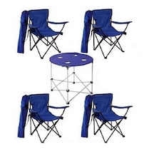 4 Ad Mavi Katlanır Kamp Sandalyesi +1 Ad Piknik Çantalı Masa
