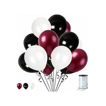 50 Adet Bordo - Beyaz- Siyah Metalik Balon 3'Lü Renk - 12 Inç