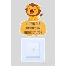 Lütfen Zile Basmayınız Bebek Uyuyor Kapı Zili Etiketi - Sevimli Aslan Sticker Diğer