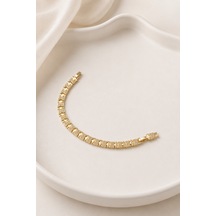 Balenbi Jewelry Kadın Taşlı Dalga Desenli Geometrik Plaka Kararmaz Çelik Bileklik 14k Gold 1139 Altın