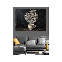 Fincandan Yükselen Tipografik Kahve Dumanı Yağlı Boya Dokulu Kanvas Tablo Canvas Tablosu