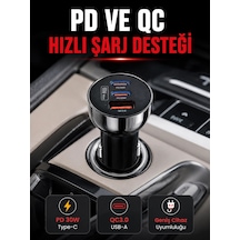 Mey İthalat 3 Portlu Araç İçi Şarj Adaptörü Çift Pd Type-c Ve Qc3.0 Usb Çıkışlı