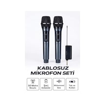 Profesyonel Çiftli Kablosuz Mikrofon Seti Karaoke Şarj Edilebilir 50 Metre
