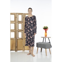 Estiva 23246-2 Üstten Düğmeli Uzun Kollu Desenli Likra Viskon Günlük Elbise 001