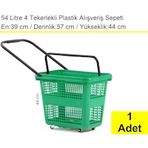 4 Tekerlek Plastik Alışveriş El Sepeti 54 Litre Yeşil 1 Adet / En:42 Boy:54 Yükseklik:44 Cm