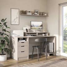 Mode Raflı Çalışma Masası , 3 Çekmeceli Kesonlu Çalışma Masası , Raflı Monitör Standlı Çalışma Ofis Masası , Bilgisayar Masası Kumtaşı