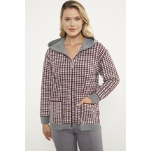 Sementa Kazayağı Desenli Cepli Triko Hırka - Bordo 001