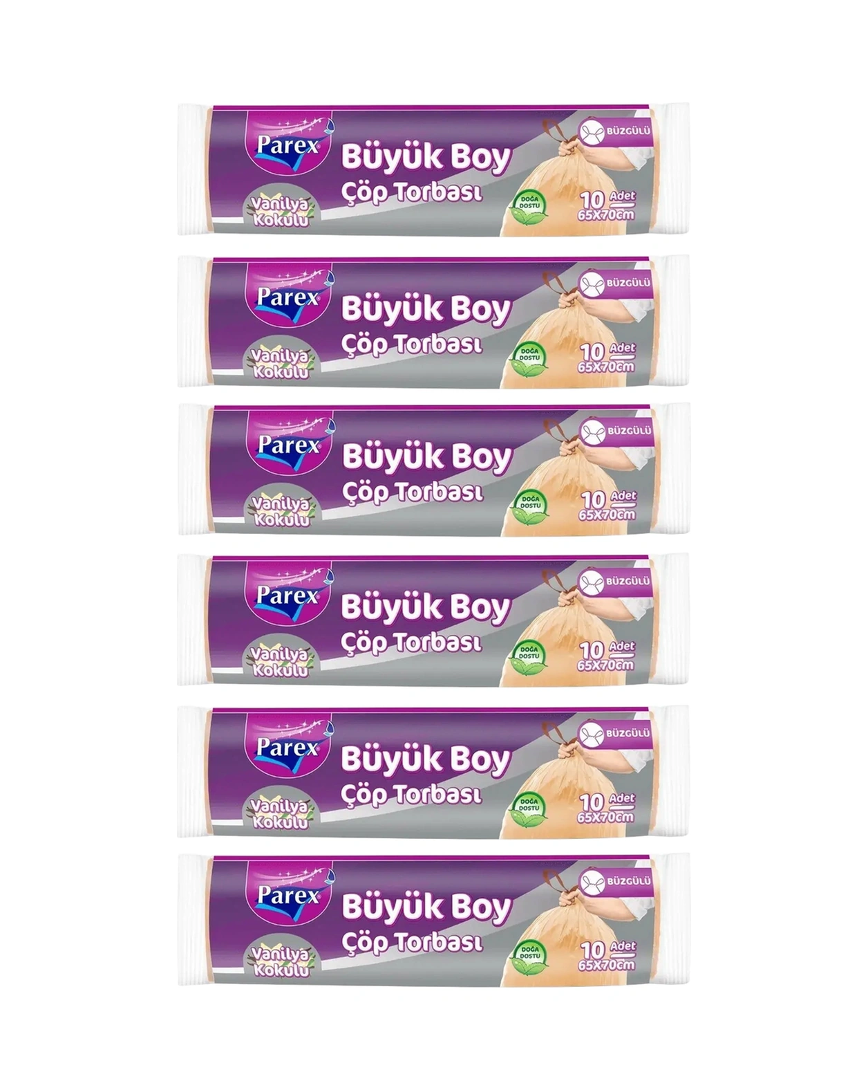 Büzgülü 10'lu Çöp Torbası Vanilya Kokulu Büyük Boy 65 X 70 Cm Altılı Paket