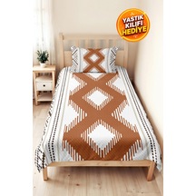 Bohem Geometrik Kahverengi Genç Odası Tek Kişilik Pike Takımı-etnik 160x220 Cm Kapitone Yatak Örtüsü Kumlu Sepet Ufku