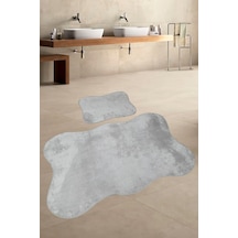 Anatolia Gri 2'li 80x140 + 50x70 Cm Büyük Ebat Banyo Paspası Seti Gri