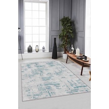 Turkuaz Vintage Kaymaz Taban Makinede Yıkanabilir Halı Dr007n11