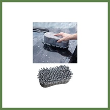 Bezos Çift Taraflı Mikrofiber Şönil Tüylü Araba Oto Yıkama Kurulama Temizlik Süngeri 23x12x6cm Gri Hb006
