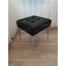 Modern Dilim Puf Ayakucu Puf Gümüş Metal Ayak 45 45 Siyah
