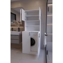 Leylak Çamaşır Makinesi Dolabı Çok Amaçlı Kapaklı Banyo Dolabı Çamaşır Odası Dolabı Beyaz