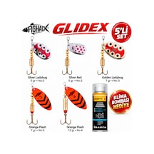 Fishack Glidex 5'li Döner Kaşık Seti + Klima Bombası - Silver Ladybug 5 Gr No:2 + Golden Ladybug 7 Gr No:3 + Orange Flash 7 Gr No:3 + Orange Flash 12 Gr No:4 + Silver Red 5