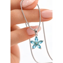 Mavi Taşlı Lotus Çiçeği Kolye Çelik Gümüş - Mavi