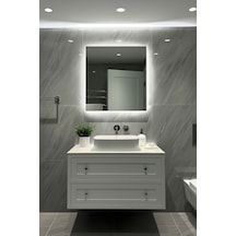 Digital Hayat Beyaz Led Işıklı Kare Ayna Dekoratif Banyo Makyaj Aynası Açık Sarı Beyaz