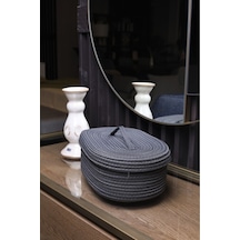 Hasır Jüt Sepet Oval Kapaklı Organizer Düzenleyici 30x20x10 Cm Açık Siyah Açık Siyah