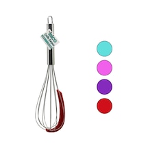 Krom Saplı Çelik Metal Çırpıcı - Renkli Silikon Kazıyıcılı - 30 Cm Gümüş