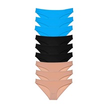 9 Adet Süper Eko Set Likralı Kadın Slip Külot Siyah Ten Mavi Çok Renkli